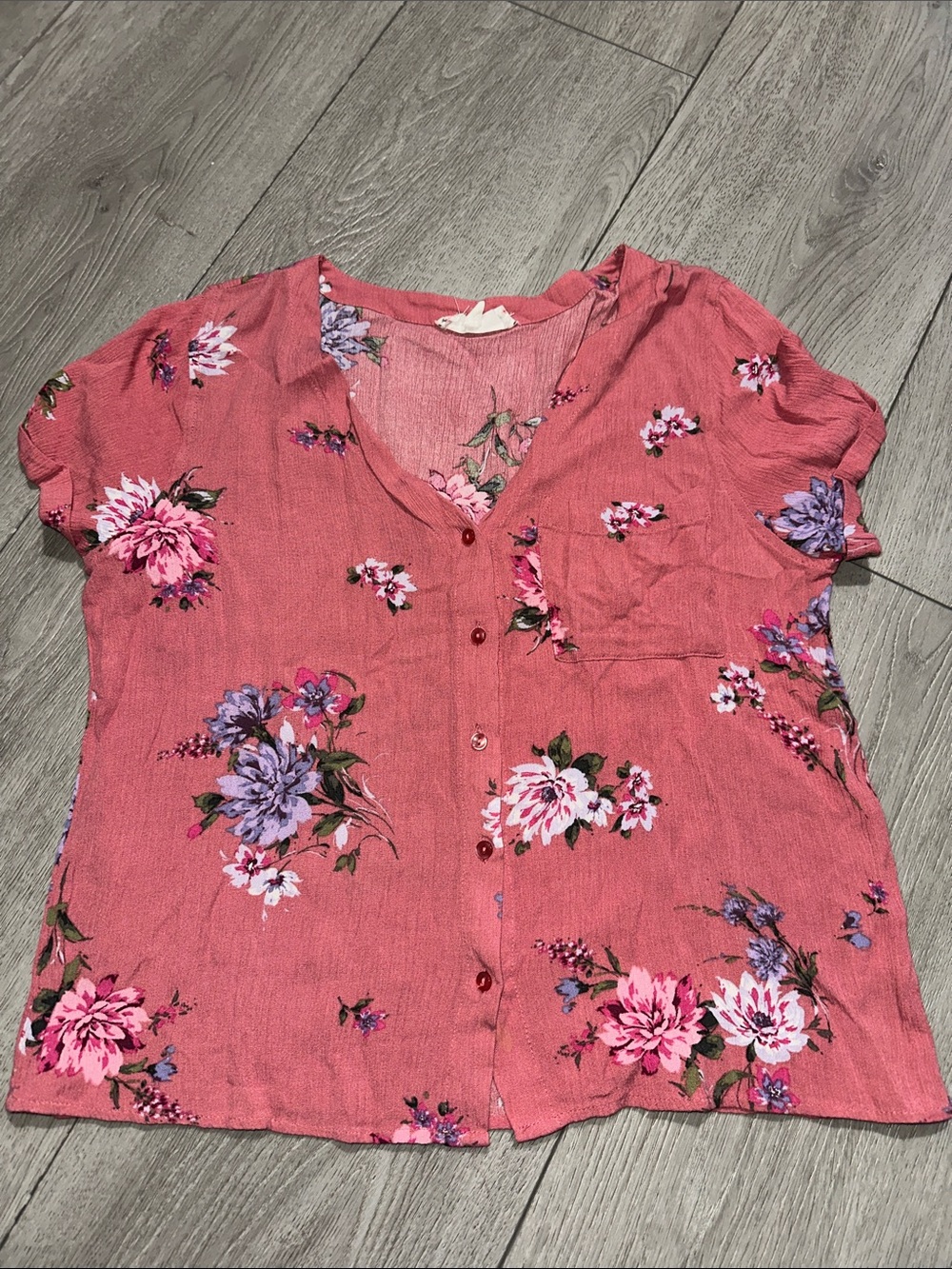 Pink Rose Rose-Pink Floral Button Front Blouse size medium
